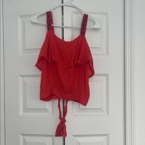 Mine Orange Layered Camisole with Embroidered Straps